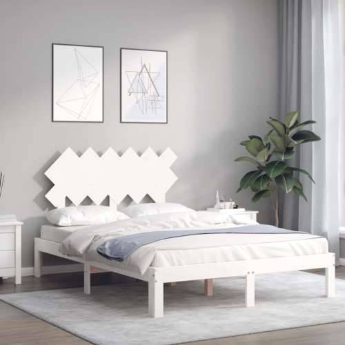 Okvir kreveta s uzglavljem bijeli bračni od masivnog drva - Bijela 135 x 190 cm Cijena
