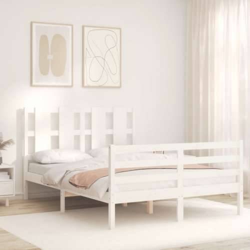 Okvir za krevet s uzglavljem bijeli 140x200 cm od masivnog drva - Bijela 140 x 200 cm Cijena