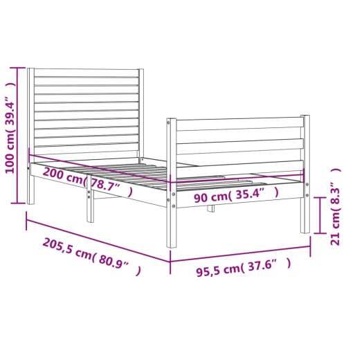Okvir kreveta s uzglavljem 90 x 200 cm od masivnog drva - Prirodna 90 x 200 cm Cijena