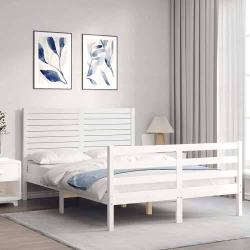 Okvir kreveta s uzglavljem bijeli 120 x 200 cm od masivnog drva - Bijela 120 x 200 cm Cijena