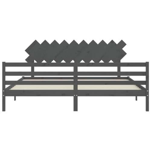 Okvir za krevet s uzglavljem sivi 200 x 200 cm od masivnog drva - Siva 200 x 200 cm Cijena