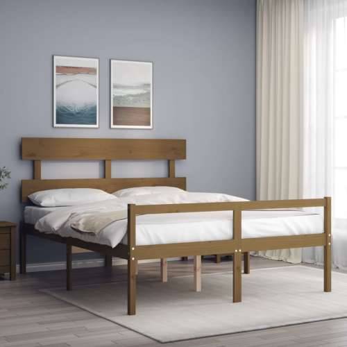 Krevet za starije s uzglavljem boja meda bračni masivnog drva - boja meda 150 x 200 cm Visoko Cijena
