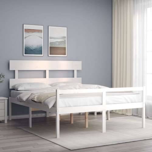 Krevet za starije s uzglavljem bijeli 160x200 cm masivnog drva