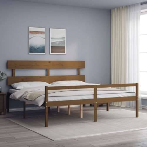Krevet za starije uzglavljem boja meda 200x200 cm masivnog drva