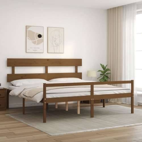 Krevet za starije uzglavljem boja meda 200x200 cm masivnog drva Cijena