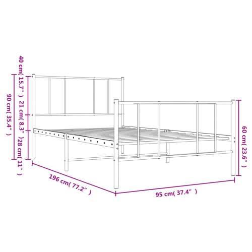 Metalni okvir kreveta uzglavlje i podnožje crni 90x190 cm Cijena