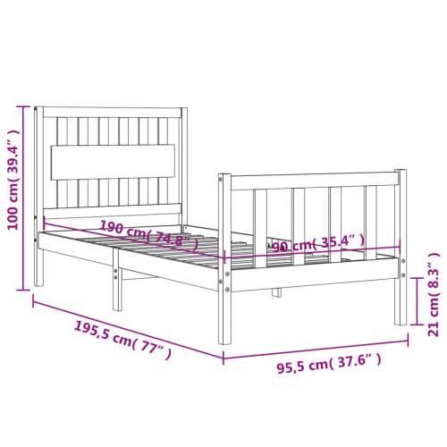 Okvir kreveta s uzglavljem za jednu osobu od masivnog drva - Prirodna 90 x 190 cm Cijena