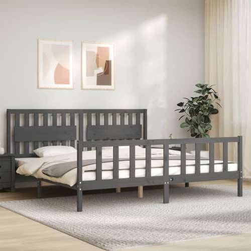 Okvir za krevet s uzglavljem sivi 200 x 200 cm od masivnog drva - Siva 200 x 200 cm Cijena