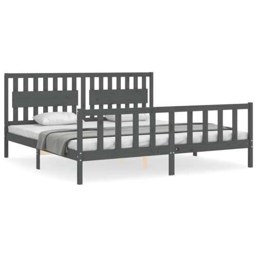 Okvir za krevet s uzglavljem sivi 200 x 200 cm od masivnog drva - Siva 200 x 200 cm Cijena