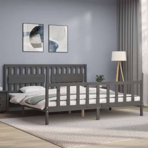 Okvir za krevet s uzglavljem sivi 200 x 200 cm od masivnog drva - Siva 200 x 200 cm Cijena