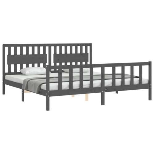 Okvir za krevet s uzglavljem sivi 200 x 200 cm od masivnog drva - Siva 200 x 200 cm Cijena