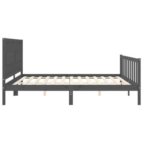 Okvir za krevet s uzglavljem sivi 200 x 200 cm od masivnog drva - Siva 200 x 200 cm Cijena