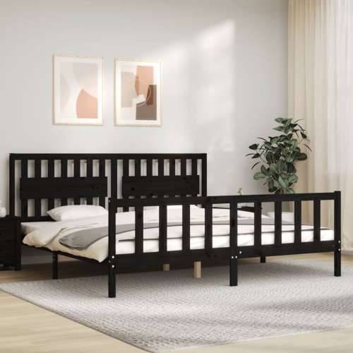 Okvir za krevet s uzglavljem crni 200 x 200 cm od masivnog drva - Crna 200 x 200 cm Cijena