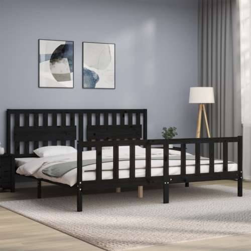 Okvir za krevet s uzglavljem crni 200 x 200 cm od masivnog drva - Crna 200 x 200 cm Cijena