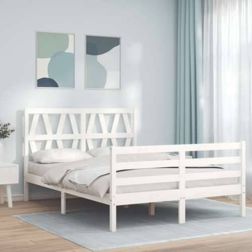 Okvir kreveta s uzglavljem bijeli 120 x 200 cm od masivnog drva - Bijela 120 x 200 cm Cijena