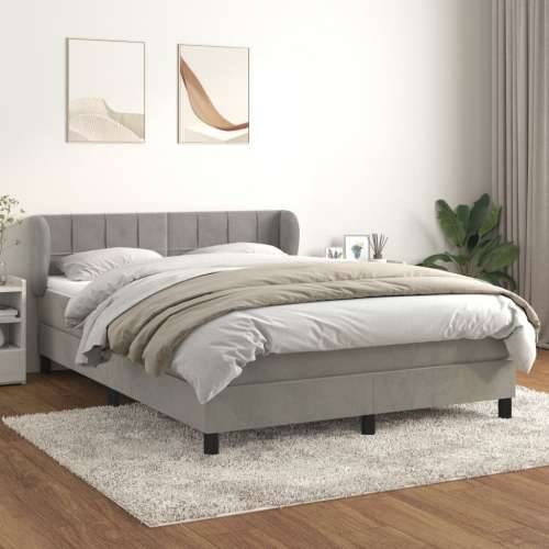 Krevet s oprugama i madracem svjetlosivi 140x190 cm baršunasti - Svjetlosiva 140 x 190 cm Blok s kvadratima Cijena