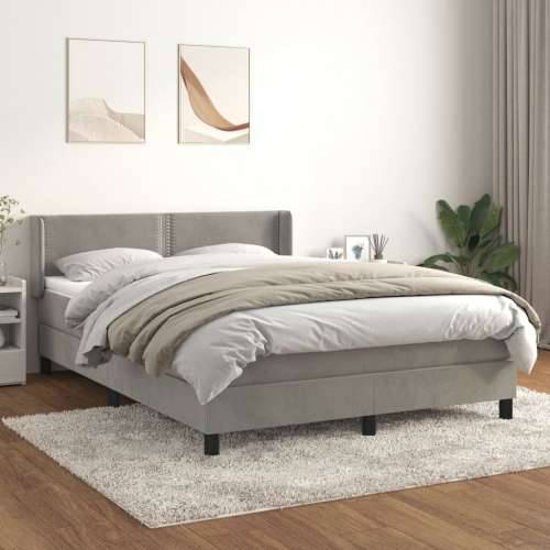 Krevet s oprugama i madracem svjetlosivi 140x190 cm baršunasti - Svjetlosiva 140 x 190 cm Obično s čavlima Cijena