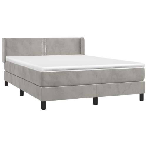 Krevet s oprugama i madracem svjetlosivi 140x190 cm baršunasti - Svjetlosiva 140 x 190 cm Obično s čavlima Cijena