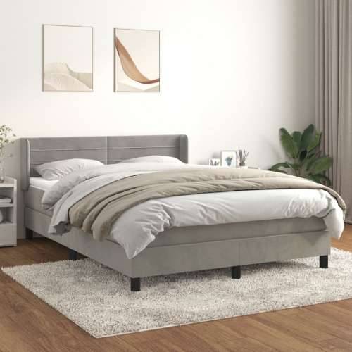 Krevet s oprugama i madracem svjetlosivi 140x190 cm baršunasti - Svjetlosiva 140 x 190 cm vodoravne pruge Cijena