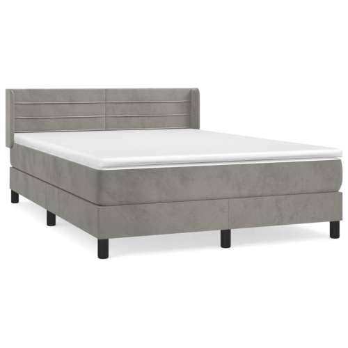 Krevet s oprugama i madracem svjetlosivi 140x190 cm baršunasti - Svjetlosiva 140 x 190 cm vodoravne pruge Cijena
