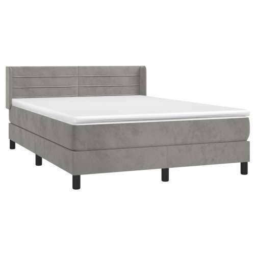Krevet s oprugama i madracem svjetlosivi 140x190 cm baršunasti - Svjetlosiva 140 x 190 cm vodoravne pruge Cijena