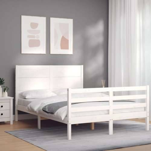 Okvir kreveta s uzglavljem bijeli 140 x 190 cm od masivnog drva - Bijela 140 x 190 cm Cijena