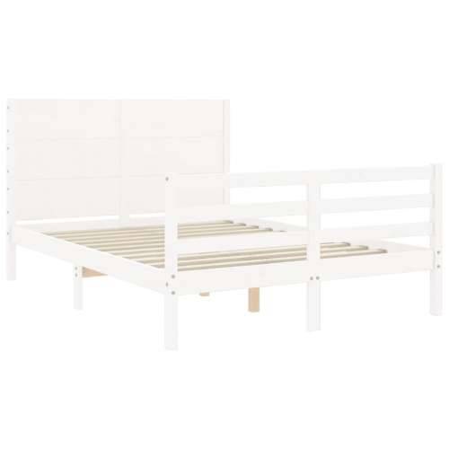 Okvir kreveta s uzglavljem bijeli 140 x 190 cm od masivnog drva - Bijela 140 x 190 cm Cijena