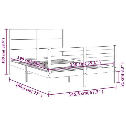 Okvir kreveta s uzglavljem bijeli 140 x 190 cm od masivnog drva - Bijela 140 x 190 cm Cijena