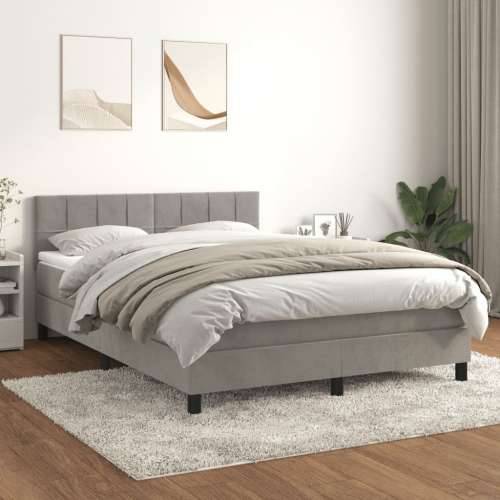 Krevet s oprugama i madracem svjetlosivi 140x190 cm baršunasti
