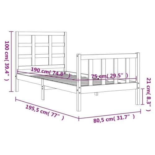 Okvir kreveta s uzglavljem crni jednokrevetni masivno drvo - Crna 75 x 190 cm Cijena