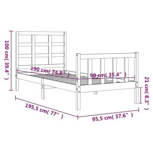 Okvir kreveta s uzglavljem 90 x 190 cm od masivnog drva Cijena