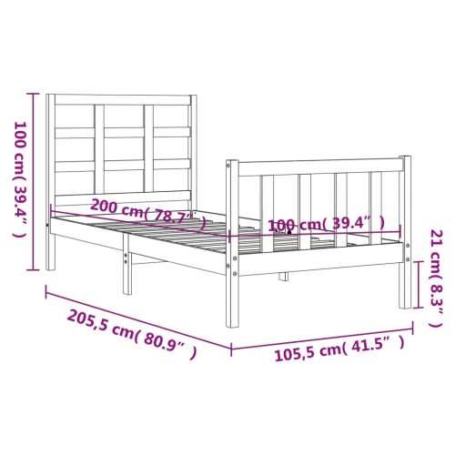Okvir za krevet s uzglavljem crni 100x200 cm od masivnog drva Cijena
