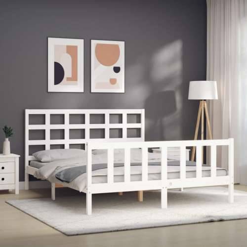 Okvir kreveta s uzglavljem bijeli bračni od masivnog drva - Bijela 150 x 200 cm Cijena