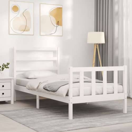 Okvir kreveta s uzglavljem bijeli 90 x 190 cm od masivnog drva Cijena