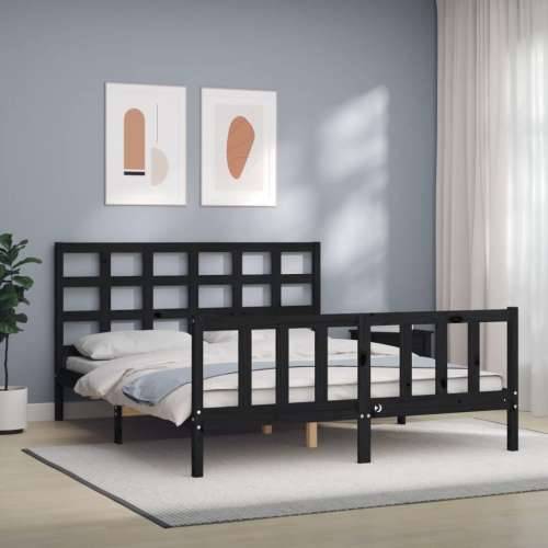Okvir kreveta s uzglavljem crni veliki bračni od masivnog drva
