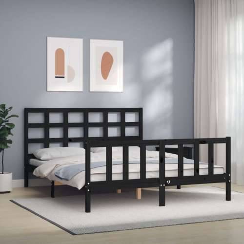 Okvir kreveta s uzglavljem crni 160 x 200 cm od masivnog drva