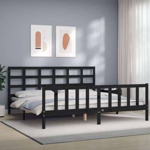 Okvir kreveta s uzglavljem crni 180 x 200 cm od masivnog drva Cijena
