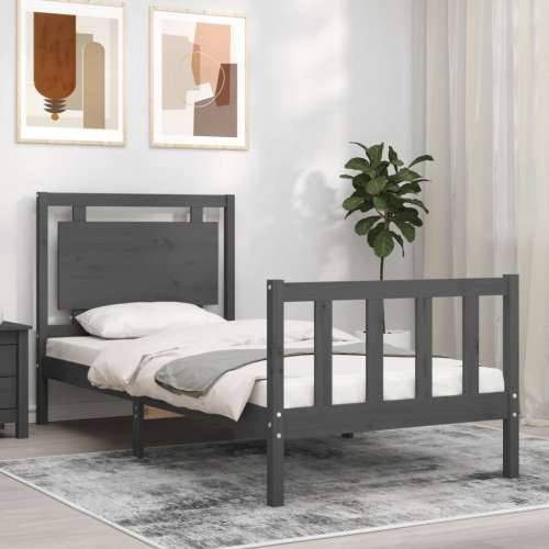 Okvir kreveta s uzglavljem sivi 90 x 190 cm od masivnog drva Cijena