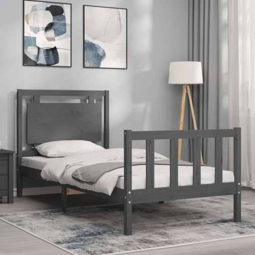 Okvir kreveta s uzglavljem sivi 90 x 190 cm od masivnog drva Cijena