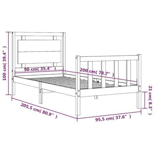Okvir kreveta s uzglavljem 90 x 200 cm od masivnog drva Cijena