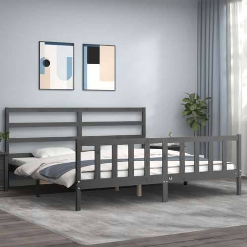 Okvir kreveta s uzglavljem sivi 180 x 200 cm od masivnog drva Cijena