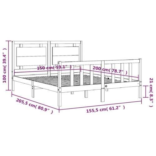 Okvir kreveta s uzglavljem veliki bračni od masivnog drva - Prirodna 150 x 200 cm Cijena