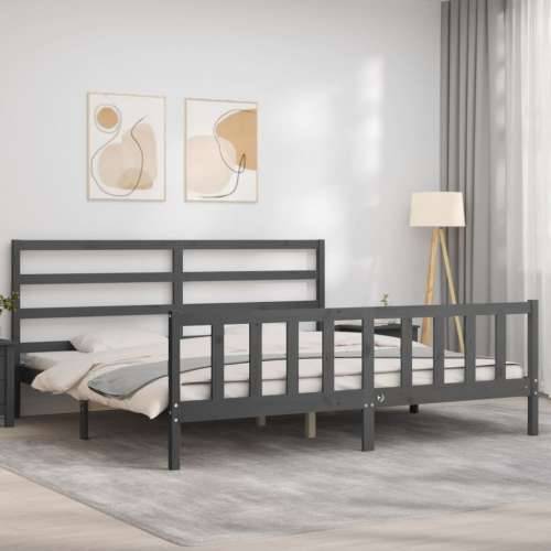 Okvir za krevet s uzglavljem sivi 200 x 200 cm od masivnog drva - Siva 200 x 200 cm Cijena