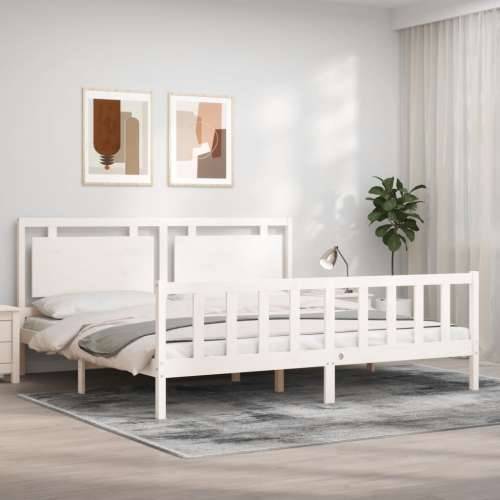 Okvir kreveta s uzglavljem bijeli 180 x 200 cm od masivnog drva Cijena