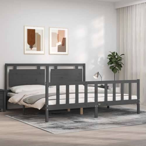 Okvir za krevet s uzglavljem sivi 200 x 200 cm od masivnog drva - Siva 200 x 200 cm Cijena