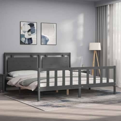 Okvir za krevet s uzglavljem sivi 200 x 200 cm od masivnog drva - Siva 200 x 200 cm Cijena