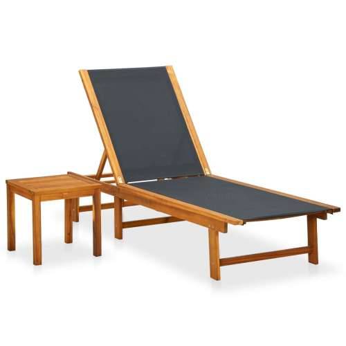 Ležaljka za sunčanje sa stolom bagremovo drvo i tekstilen