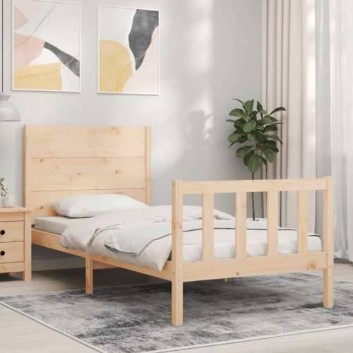 Okvir kreveta s uzglavljem za jednu osobu od masivnog drva - Prirodna 90 x 190 cm Cijena