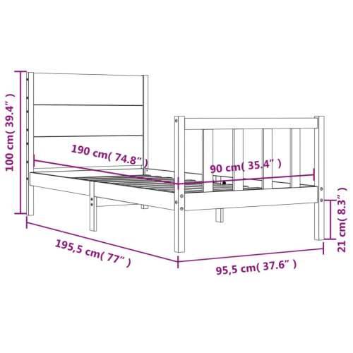 Okvir kreveta s uzglavljem za jednu osobu od masivnog drva - Prirodna 90 x 190 cm Cijena