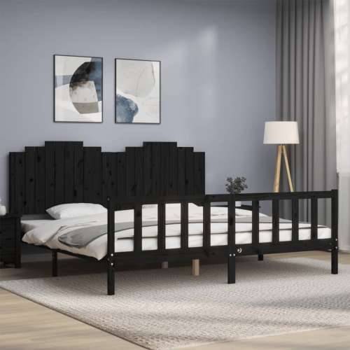 Okvir za krevet s uzglavljem crni 200 x 200 cm od masivnog drva - Crna 200 x 200 cm Cijena